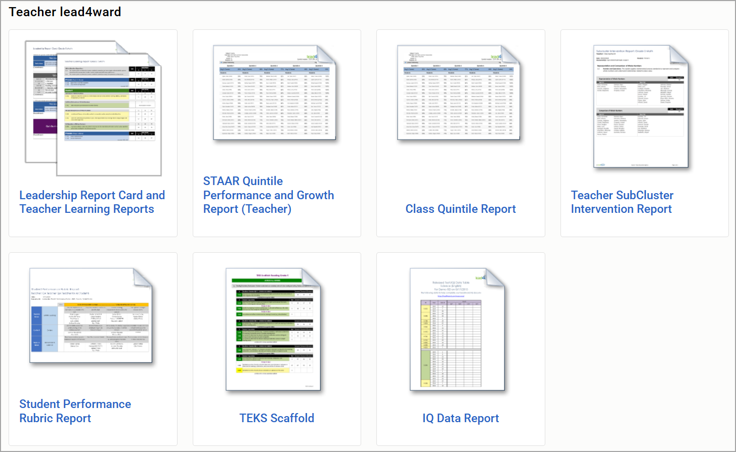 Various lead4ward reports for teachers.